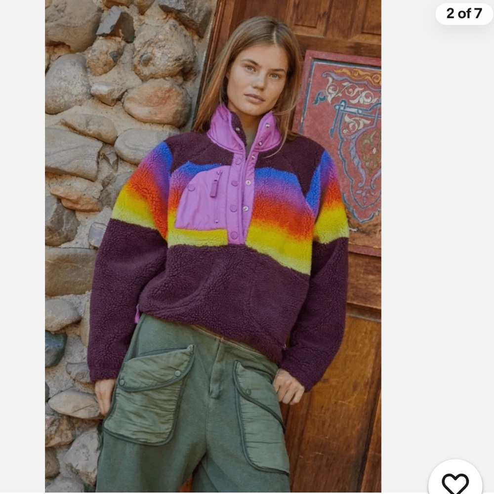 Free People Rocky Ridge Pullover Chocolate Rainbow size XS